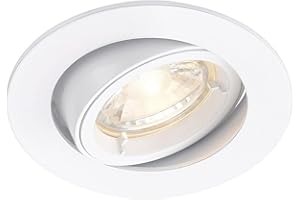 NATIONAL LIGHTING CAST Recessed Lighting - Mains Powered LED Spot Lights Downlights for Ceiling - IP20 Rated GU10 Fitting for Halogen or LED - Matt White Finish, Adjustable Tilt Version
