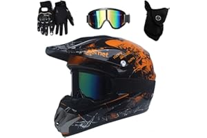 FASXZVM Jugend Volles Gesicht MTB Motocross Helm, mit Schutzbrille Handschuhe Maske, Kind ATV Cross Motorradhelm, DOT Zertifiziert Downhill BMX Quad-Bike Enduro-Rennen Dreckiges Fahrrad Absturz Helm