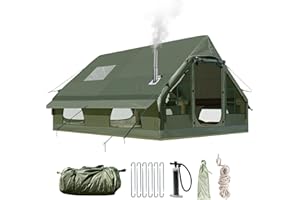 AFITDON Tienda de campaña inflable con apertura de chimenea y claraboya, para exteriores, 2-10 personas, con bomba de aire, de tela Oxford impermeable, para las 4 estaciones, montaje rápido