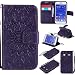 Produktbild Lonchee Samsung Galaxy Core Prime G360F Leder Wallet Tasche Brieftasche Schutzhülle , Sonnenblumen geprägten Muster Design Hochwertige PU Leder Folio Tasche Case Hülle im Bookstyle mit Standfunktion Kredit Kartenfächer (lila)