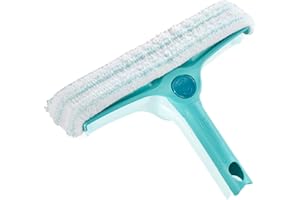 Leifheit Lave-vitres 4-en-1 avec molleton microfibres, nettoyeur de vitres avec fonction nettoyage côtés, cadres et coins brevetée, raclette vitre avec poignée articulée, 32cm de largeur, Click-System