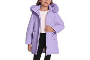 FEOYA Dziecięce dziewczęce płaszcze parka zimowa kurtka puchowa z kapturem pogrubiona podszewka polarowa ciepła odzież wierzchnia z kieszeniami 3-11 lat