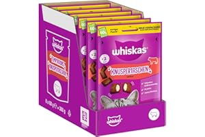 WHISKAS Knuspertaschen Katzensnacks mit Rind 6 x 60g – Leckere Rind-Snacks für Katzen