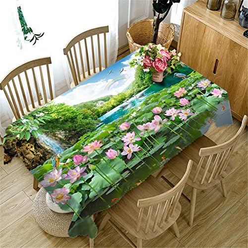 Dbtxwd Tablecloth 3D Pink flowers Green scenery Rectangular Thickened Dust-proof Kitchen Picnic Decoration Practical Table Top Cover Various Sizes , l