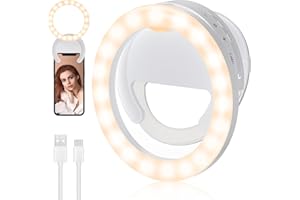 RealPlus Ring Light Telefono[Ruotabile], Regalo Donna Compleanno, Selfie Luce ad Anello Ricaricabile con Clip & 40 LED, Luce per Selfie per Foto, Video, Laptop, TikTok, Stream,Trucco,Instagram -Bianco