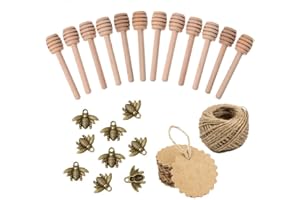 Super Idee 50stk. Vintage Bronze Biene mit Ösen+50stk. Holz Honiglöffel+50stk. Kraftpapier Etiketten+20m Bastelschnur für Honiggläser Gläser Deko DIY als Gastgeschenk bei Hochzeit Taufe Dankeschön