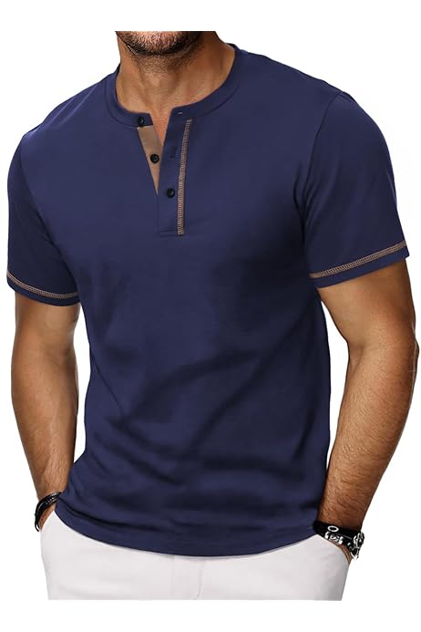 TARAINYA Henley Shirt Herren - Baumwolle T-Shirt Mit Knopfleiste Kurzarm