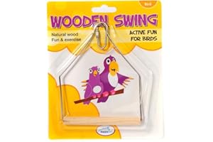 HAPPYPET Happy Pet Wooden Bird Swing Natural Durable Indoor Sturdy Hanging Toy Cage Accessory Fun Playing Exercise Perch for Parrots Finches and Canaries 16cm