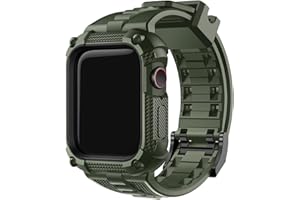 ‎FULLMOSA Fullmosa Schutzhülle mit Armband Kompatibel mit Apple Watch 44mm 45mm SE 3 2 1 Series 9/8/7/6/5/4, Sport Ersatzarmbänder mit Robustes Stoßfestes Gehäuse für iWatch 44mm 45mm, Armeegrün
