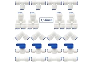 CESFONJER Raccordo Filtro Acqua Ad Osmosi Inversa, Raccordi a pressione - by The Water Filter Men Set Pack of 20 (Y + T + I + L Tipo Combo + Valvola di intercettazione)