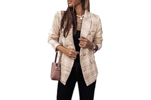Onsoyours Femme Blazer à Carreaux Élégant Manches Longues Slim Fit OL Bureau Affaires Veste De Costume Devant Ouvert Manteau Cardigan Blouson Jacket