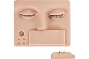 CLEMINSTA Práctica de Extensión de Pestañas Postizas,Cabeza de Maniquí Cabezal de extensión de pestañas 3 en 1 ojos reemplazables simulación lavable cara de práctica de pestañas de silicona (marrón claro)