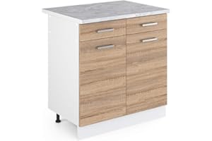 ‎VICCO Vicco Küchenunterschrank R-Line, Schubladenschrank für die Küche, Sonoma/Weiß, 80 cm, AP Marmor