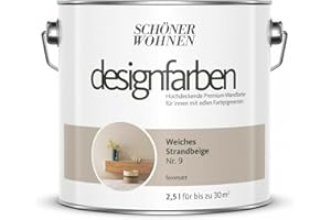 HAGEBAUSPN Schöner Wohnen designfarben feinmatte Wandfarbe für innen 2,5 Liter mit go/on Rollen-Set 5-tlg (Nr 9 Weiches Strandbeige)