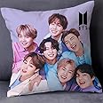 SKYTRENDS Satin Kpop BTS Printed Cushion Cover with Filler (White, 12X12 Inch) BTS Bangtang Boys Fan Sytlcd-11 (Sytlcdbts-16), 200 TC