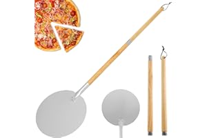 Gatphy Pelle à pizza longue ronde 30 x 30 x 126 cm avec revêtement protecteur pelle à pizza longue en acier et facile à faire glisser pour transférer des pizzas à pain