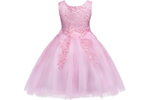 IWEMEK Robe Fille Mariage Fleur Dentelle Elegant Princesse Tutu Tulle Bébé Enfant sans Manche Col Rond avec Nœud Papillon 3D au Dos Cérémonie Demoiselle D'honneur Soirée Anniversaire Courte 18 Mois-10 Ans