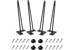 MSOBAIW Horquilla de 16 Pulgadas Conjunto de 4, DIY Muebles de Metal para Mesa de Centro, Comedor, Escritorio, Mesita de Noche - 3/8" de Diámetro, Satén Negro