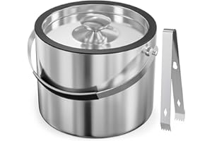 FiveHome Edelstahl Eisbehälter 2.2L mit luftdichtem Deckel，Sieb und Eiszange，Eiswürfelbehälter doppelwandiger, isolierter Eiseimer Bier Champagner Kühler Eiskübel Wein