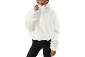 Yutdeng Sudadera sin Capucha Mujer Sweatshirt Forro Polar Sudadera Oversize con Cremallera Media Cuello Alto Hoodie con Bolsillos Csausl Deporte Invierno Otoño Chaqueta Polar Cálido