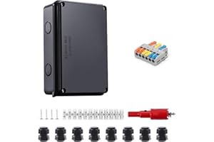 SRJQXH Caja Estanca, 200 x 100 x 70 mm Caja Estanca Exterior, Negro IP65 Caja Conexiones Estanca, ø 12-16 mm, con Terminales y Accesorios de Montaje, para Sótanos, Garajes
