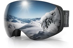 Findway Masque de Ski Magnetique, Lunettes de Ski Femme Homme Junior OTG pour Snowboard et Ski Anti-buée, Anti-UV 400, Lentille Sphérique