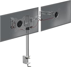 Duronic Monitor Arm Stand DM352 SR | Dual PC Desk Mount | SILVER | Aluminium | Height Adjustable | For Two 13-27 LED LCD Screens | VESA 75/100 | 8kg Capacity | Tilt +15°/-15°,Swivel 180°,Rotate 360°