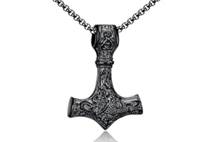 AFSTALR Wikinger Schmuck Herren Halskette Thors Hammer Halskette - Nordische Mythologie Mjolnir Wikinger Runen Hammer Edelstahl kette Viking Geschenke für Männer 50/60/70cm Silber/Schwarze/Gold