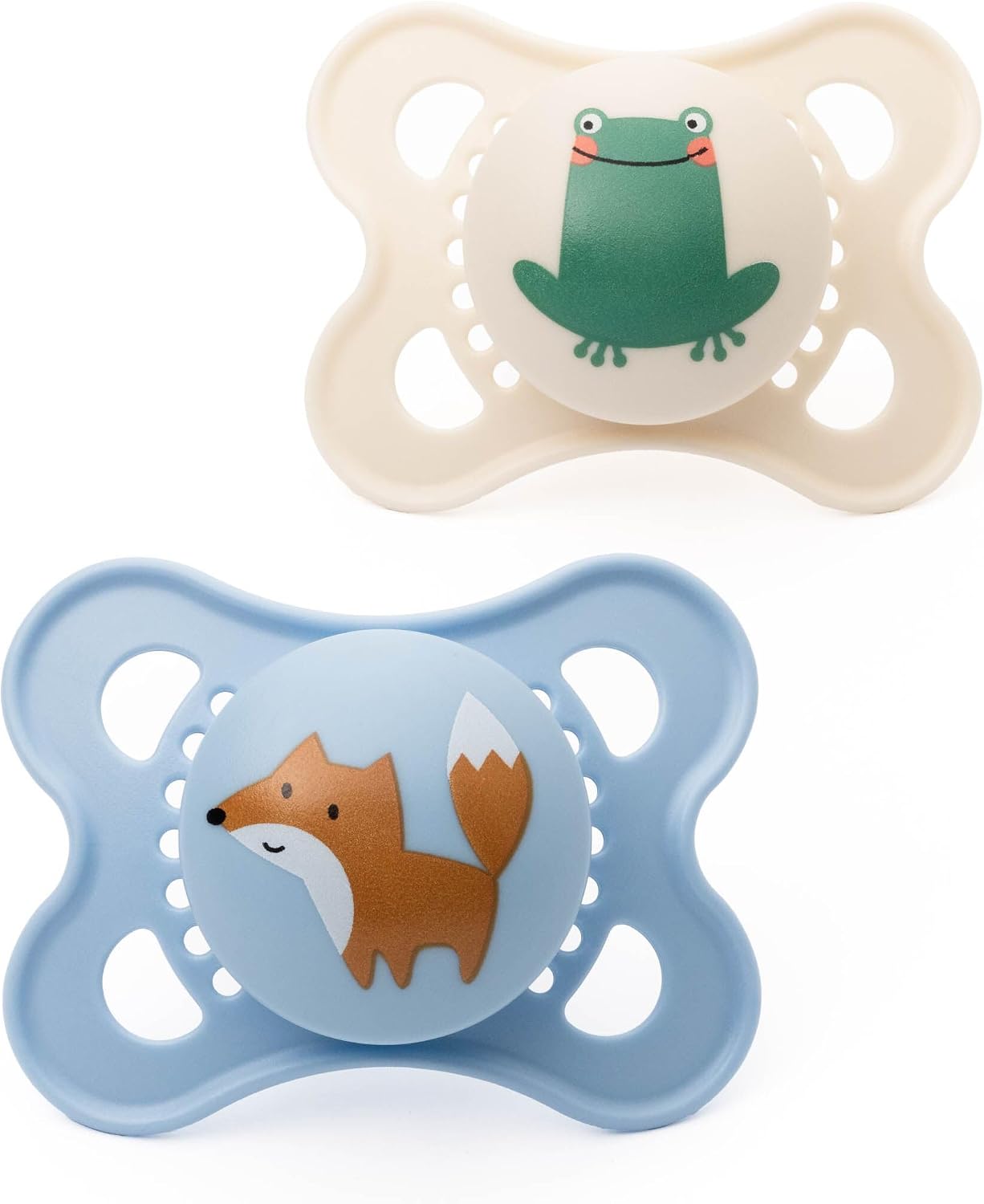 MAM Original Soothers | 0-6 Months | 2 Pack | Comes in Dummy Steriliser Case | Sustainable Materials | Baby Accessories for Newborn | Blue/Cream (Various Designs)