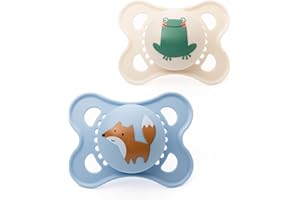 MAM Original Soothers | 0-6 Months | 2 Pack | Comes in Dummy Steriliser Case | Sustainable Materials | Baby Accessories for Newborn | Blue/Cream (Various Designs)