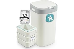 Parpalinam 19 L Windeleimer inklusive 3 Nachfüllkassette, Geruchsdicht mit Beutelsystem Windelmülleimer, Touch-Deckel Kindersicherung Einfacher Kassettenwechsel Wickeleimer, Antibakteriell