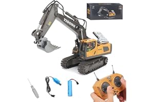 Ezweiji Escavatore Telecomandato, 11 canali escavatore Telecomandata 1:20 completamente funzionale RC cingolato con luce ed effetti sonori (Escavatore Telecomandato)