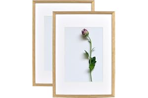 Atryinous Lot de 2 cadres photo A4 en bois - 21 x 30 cm - Avec passe-partout - Format A5-15 x 21 cm - À suspendre/à poser pour photos/affiches/collages - Chêne photo moderne