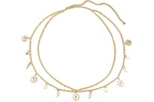 RUGBOL Cadena para el vientre, cinturón de cadena para la cintura, cinturón de cadena de plata, cadena para el cuerpo, joyería para mujeres y niñas, vestidos de jeans