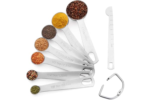 Set Cuilleres Doseuses en acier inoxydable 8 pièces avec règle de mesure Lot de Tasses et cuillères à mesurer pour Cuisine Cuisson Cuisson Ingrédients Liquide et Solide.