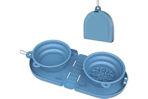 TOKAYIFE Comedero Plegable para Perros Cuencos para Perros Bol Portátil de Viaje con Mosquetón Apto para Uso en Interiores y Exteriores (Dos Cuencos, Azul)