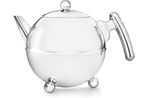 Bredemeijer pękaty okrągły dzbanek do herbaty z podwójnymi ściankami ze stali nierdzewnej 1,2 litra z chromowanym uchwytem