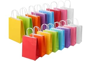 SUMWITUM Party Bags, 8 Colors Paper Gift Bags with Handles,Childrens Kraft Paper Party Bags for Kids Party,Birthday,Coloured Paper Bags Supplies -16×8×22 cm (30 PACK Rainbow)