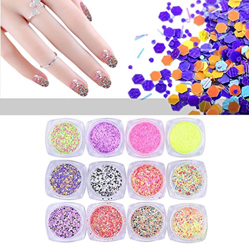 JACKY Black Friday Christmas 12pc Nail Art Pearl Fluorescence Sequins Nail Decals Nail Decoration
