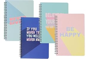 ROSNONG IEKSH A5 Spiral Notebook Cute Notepad Wirebound Exercise Lined Cover Waterproof and Easy to Carry 4 Packs (160 Page) -Stamping