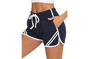 Litherday Short Femme en Coton Bas de Survêtement Court Rayé avec Poches pour Jogging Running Fitness d’Été Doux et Respirant