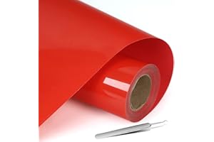 NCRGB Folia do plotera, tekstylna, winylowa, czerwona, 30,5 × 400 cm, z pęsetą, do różnych maszyn do grawerowania, elastyczna folia, ploter, tekstylna, do t-shirtów DIY i innych materiałów