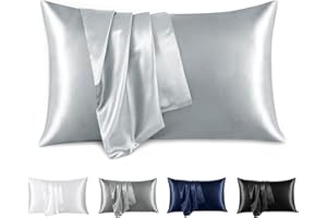 RUIKASI Federe in Raso 50x80 Grigio - Set di 2 Federe Cuscini Letto 50 x 80 cm, Chiusura a Busta, Satin Pillowcase, Morbidi Per Proteggere Capelli e Pelle, Grigio Chiaro