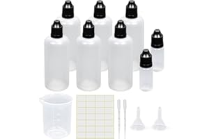 EPISKEY Tropfflasche Leer Plastikflaschen Reiseflasche Liquidflaschen Quetschflaschen Dosier-flaschen mit Kindersicherung Deckel Inkl. Trichter Messbecher Etiketten Transfer Pipette (100ml)