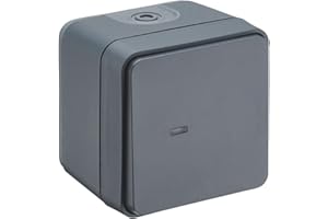 DEBFLEX - Cyklone - Bouton Poussoir Etanche avec Voyant Lumineux - Interrupteur Mural IP55 - Intérieur/Extérieur - Installation En Saillie - Anthracite - 75 x 75 x 65 mm