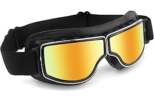 HUOBI Motorcycle Goggles Vintage Anti Fog Pilot PU Leather Glasses Dustproof ATV Off Road Motorbike Helmet Eyewear Protect for Ridding Motorcross Classes Aviator Goggles