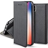 Cover iPhone X Nero - Custodia a libro Flip Smart magnetica de Moozy® con funzione di appoggio e supporto in silicone