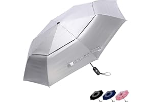 G4Free UPF 50+ Protección UV Paraguas de Viaje Auto Abrir Cerrar Silver Vent Double Canopy Sun Blocking Umbrella
