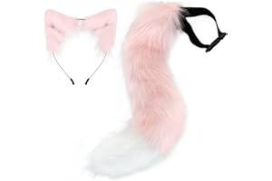 Moyubath Cat Ears and Tail, Wolf Fox Tail Headband Cosplay Set Animal Halloween Costume Faux Fur Headdress for Girls Women