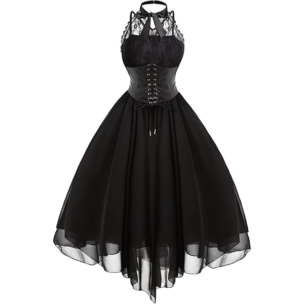 FEOYA Gothic jurk voor dames, met bandjes, retro, middeleeuws